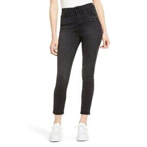 Good American Good Waist Crop Skinny Jeans Black113 Distressed